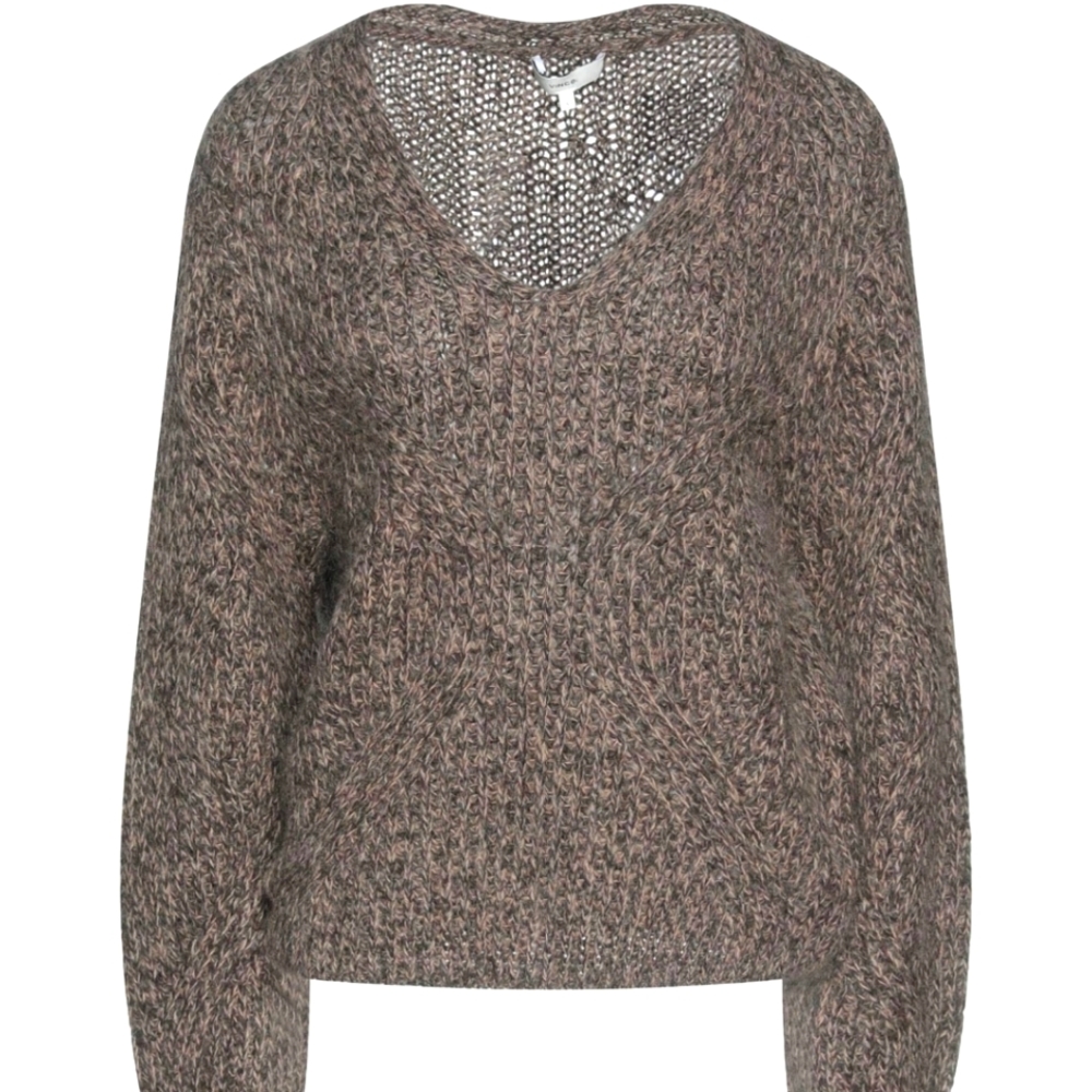 VINCE V-neck Knitted Wool Blend Sweater Size S Small Brown - Picture 2 of 7